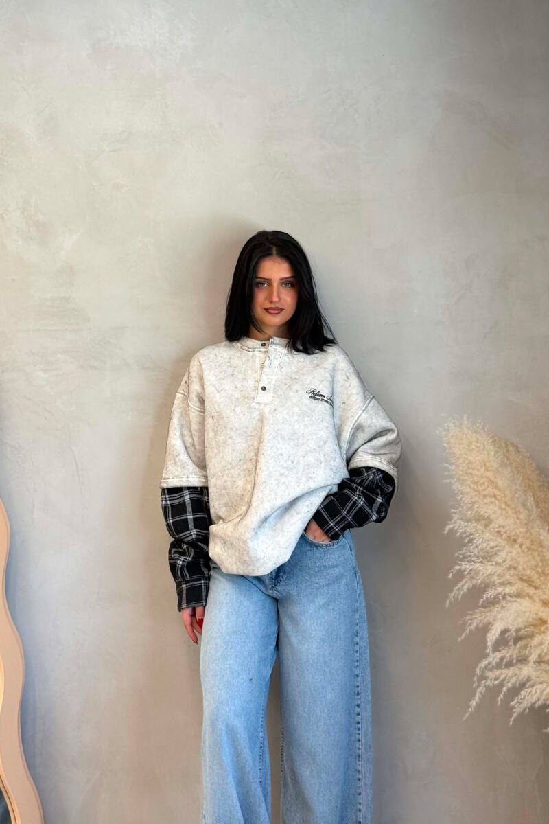 BUTTONED ROUND NECK FLUFFY WOMAN SWEATSHIRT LIGHT GREY/GZ - 3