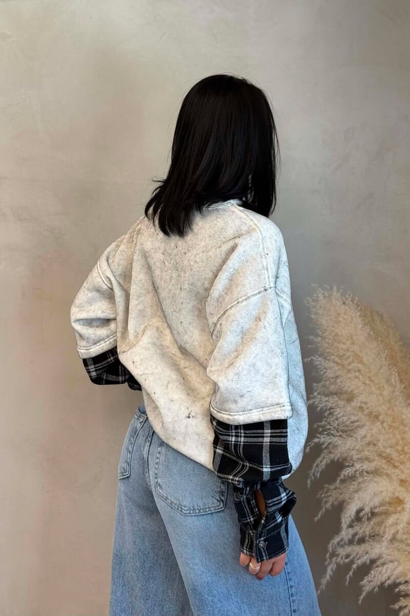 BUTTONED ROUND NECK FLUFFY WOMAN SWEATSHIRT LIGHT GREY/GZ - 4