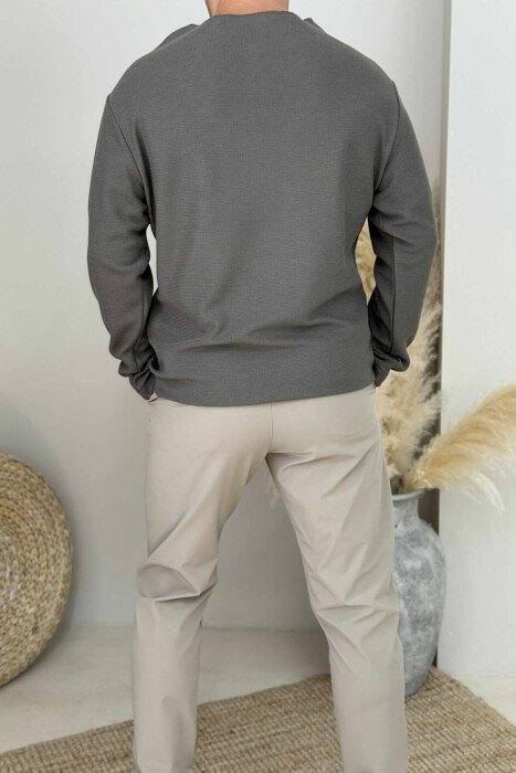 BUTTONED ROUND NECK SIMPLE MEN SWEATER DARK BROWN/KAE - 2