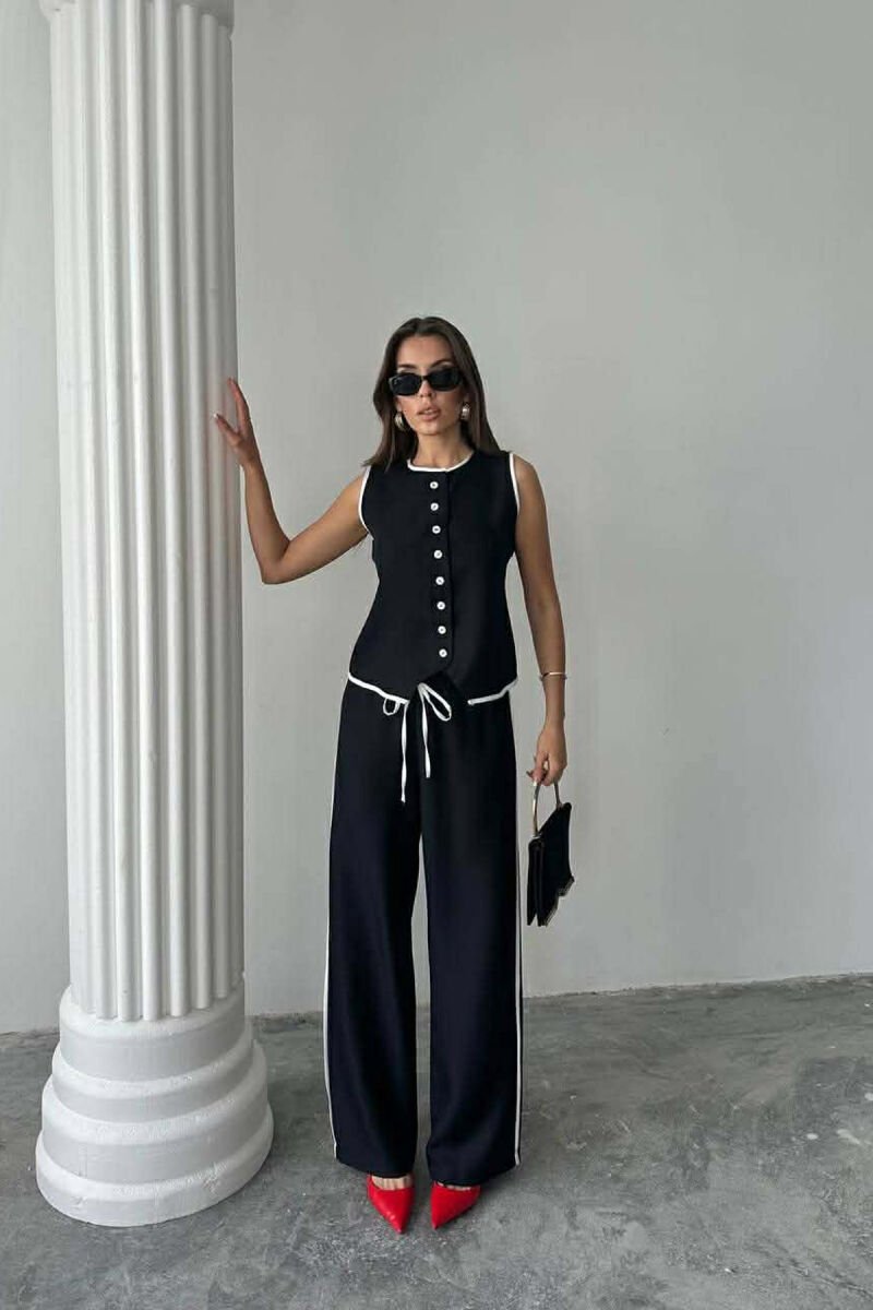 BUTTONED ROUND NECK VEST + TROUSERS WOMAN TWO PIECE SET BLACK/ E ZEZE - 3