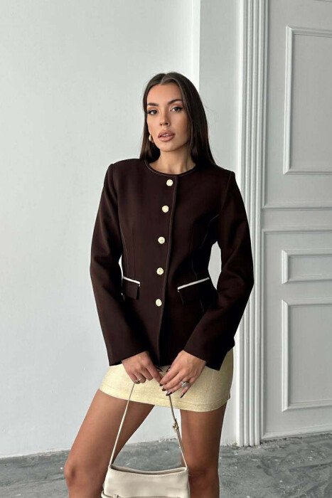 BUTTONED SHOULDER PADS WOMEN JACKET BROWN/KAFE - 5