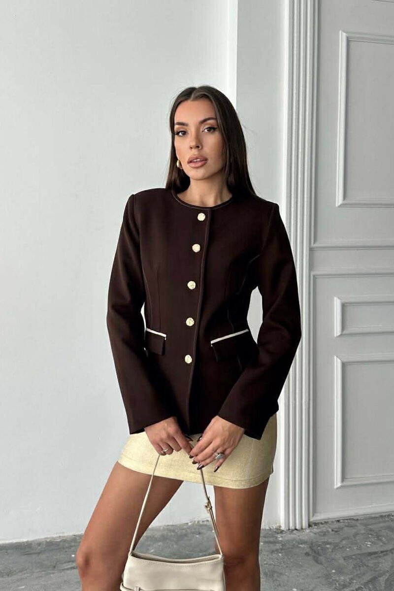 BUTTONED SHOULDER PADS WOMEN JACKET BROWN/KAFE - 5