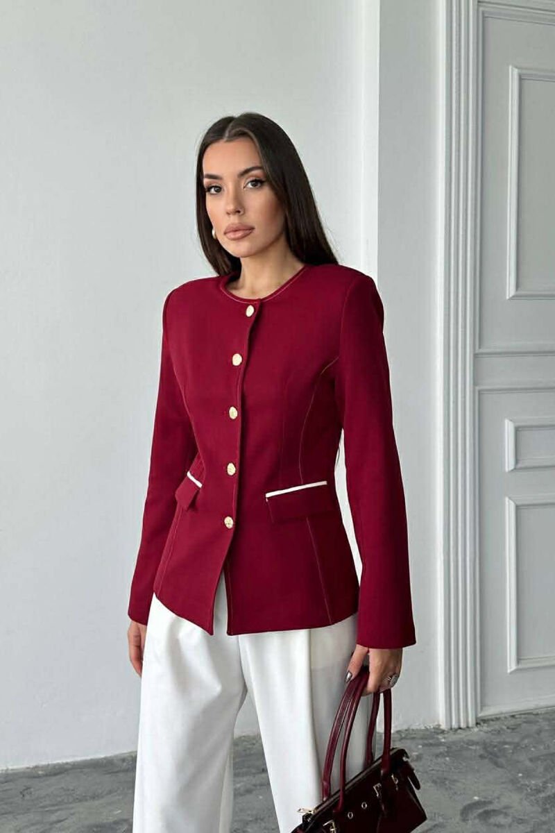 BUTTONED SHOULDER PADS WOMEN JACKET BURGUNDY/VISHNJE - 1