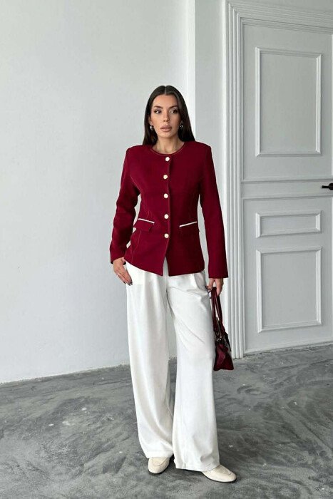 BUTTONED SHOULDER PADS WOMEN JACKET BURGUNDY/VISHNJE - 3