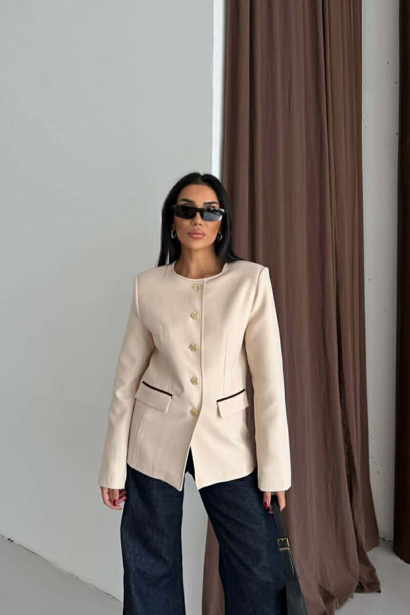 BUTTONED SHOULDER PADS WOMEN JACKET CREAM/KREM - 3