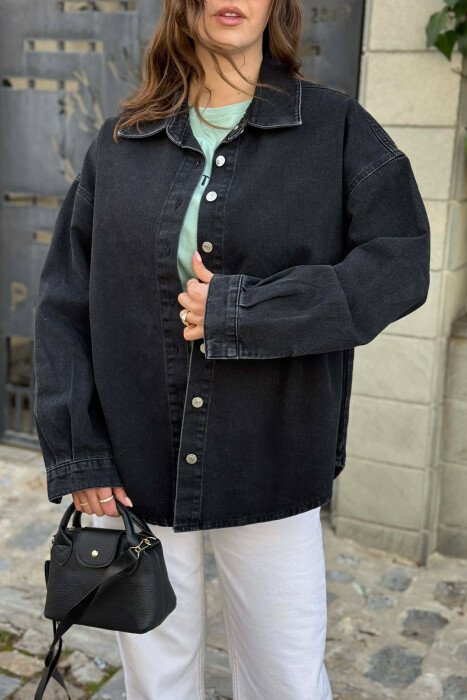 BUTTONED SIMPLE DENIM WOMEN JACKET BLACK/ E ZEZE - 4