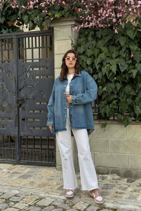 BUTTONED SIMPLE DENIM WOMEN JACKET BLUE/BLU - KLAUDIO FASHION