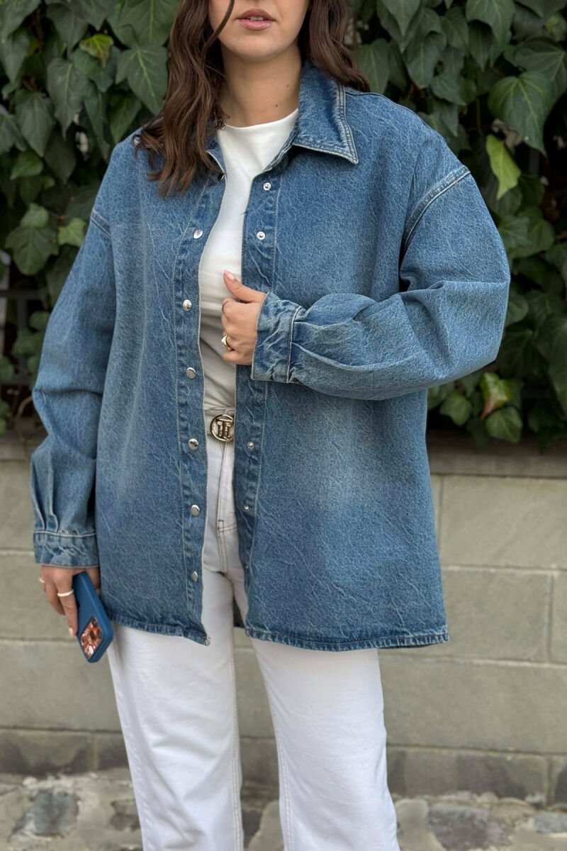 BUTTONED SIMPLE DENIM WOMEN JACKET BLUE/BLU - 2