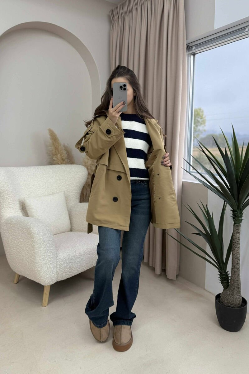 BUTTONED SIMPLE LACING WOMEN JACKET DARK BEIGE/BEZHE ERRET - 2
