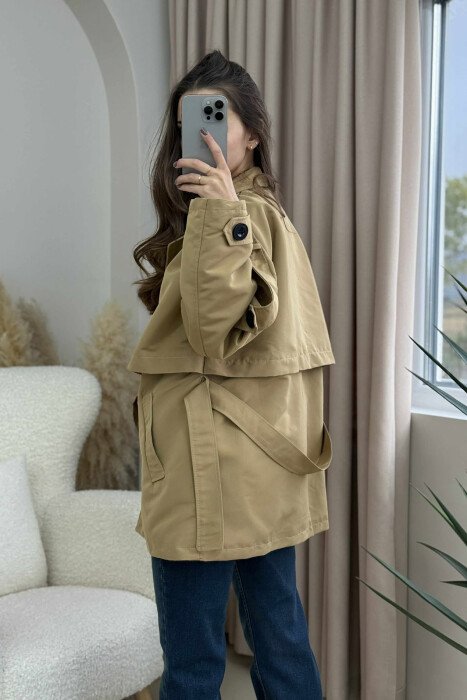 BUTTONED SIMPLE LACING WOMEN JACKET DARK BEIGE/BEZHE ERRET - 5