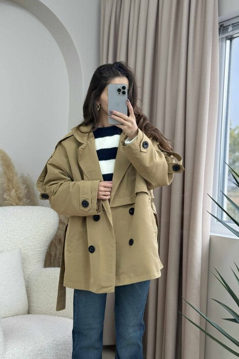 BUTTONED SIMPLE LACING WOMEN JACKET DARK BEIGE/BEZHE ERRET - 3