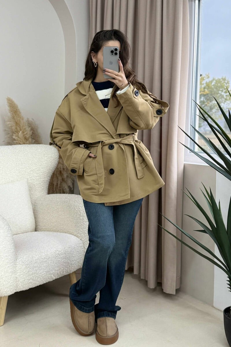 BUTTONED SIMPLE LACING WOMEN JACKET DARK BEIGE/BEZHE ERRET - 4