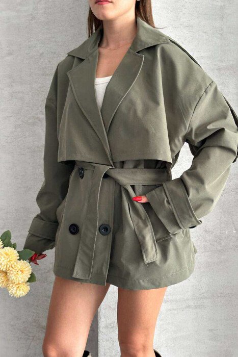BUTTONED SIMPLE LACING WOMEN JACKET GREEN/JESHILE - 7