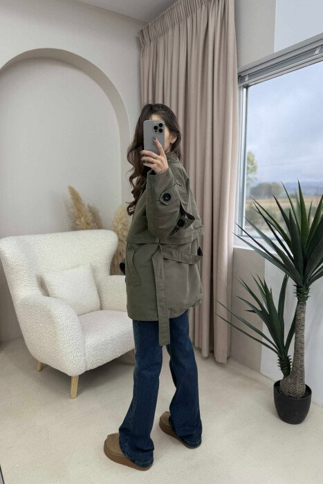 BUTTONED SIMPLE LACING WOMEN JACKET GREEN/JESHILE - 4