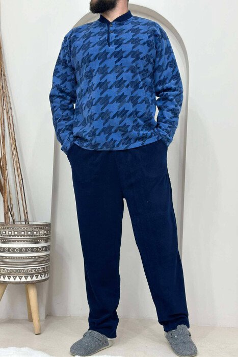BUTTONED SIMPLE MEN PYJAMAS BLUE/BLU - KLAUDIO FASHION