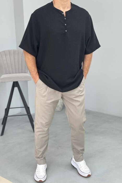 BUTTONED SIMPLE MEN T-SHIRT BLACK/ E ZEZE 