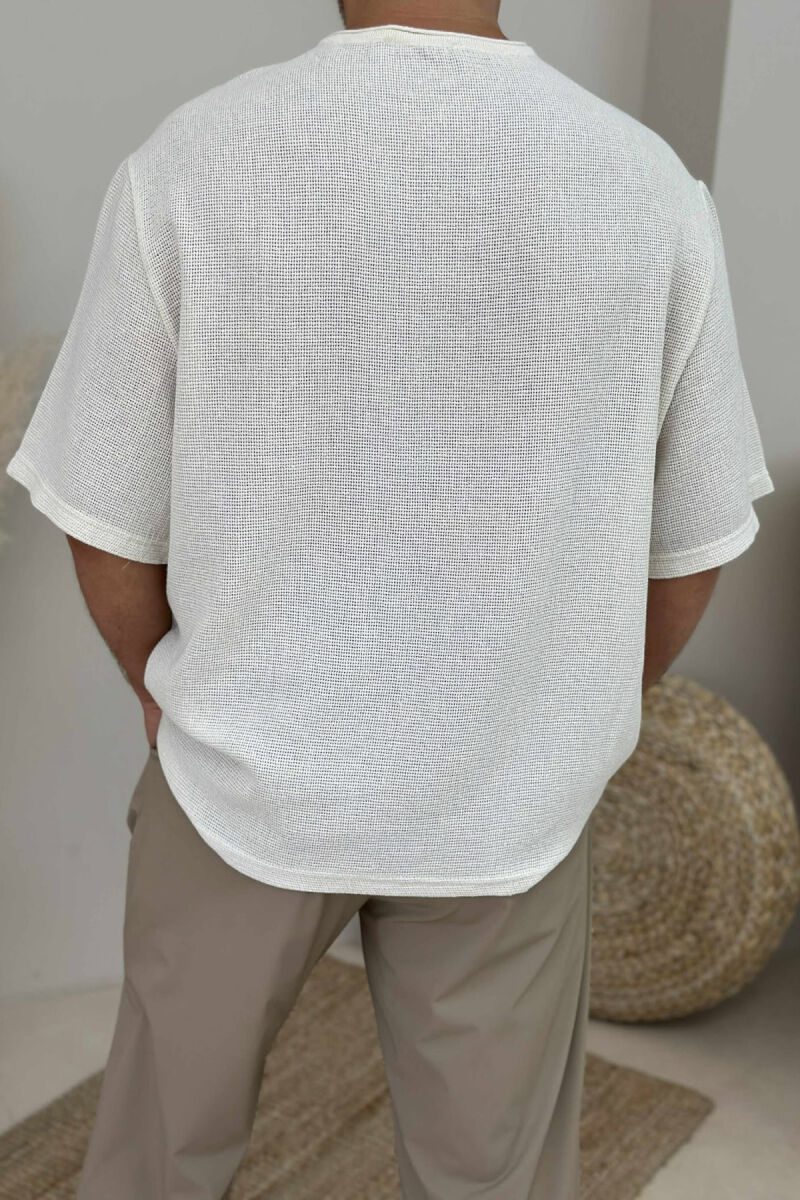 BUTTONED SIMPLE MEN T-SHIRT CREAM/KREM - 3