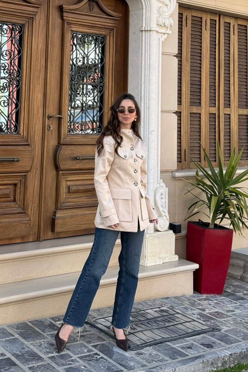 BUTTONED SIMPLE WOMEN JACKET BEIGE/BEZHE - 7