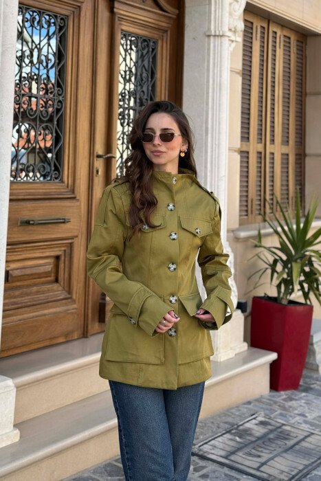 BUTTONED SIMPLE WOMEN JACKET OLIVE/ULLI - 4
