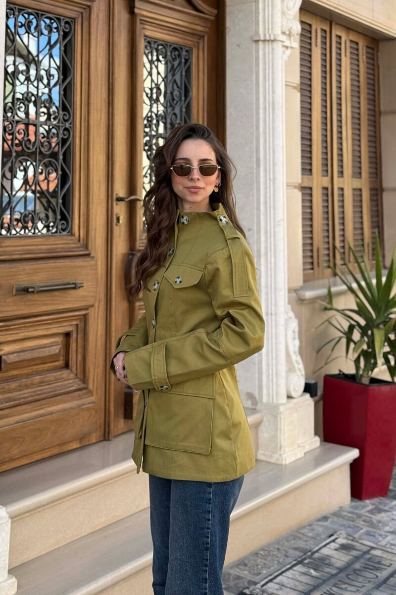 BUTTONED SIMPLE WOMEN JACKET OLIVE/ULLI - 5