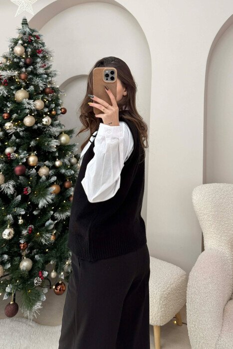 BUTTONED SLEEVELESS ONE COLOR WOMEN VEST BLACK/ E ZEZE - 4