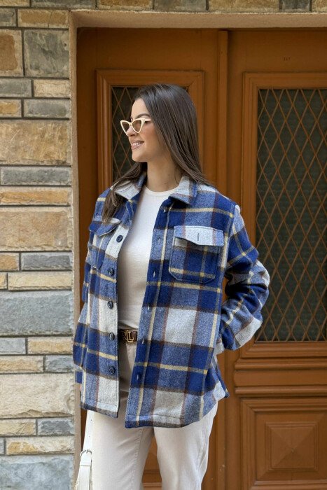 BUTTONED SQUARE DESIGN WOMEN JACKET BLUE/BLU - 3