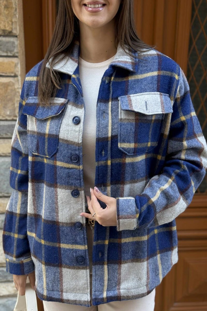 BUTTONED SQUARE DESIGN WOMEN JACKET BLUE/BLU - 4