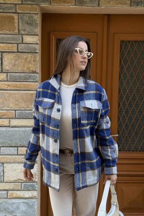 BUTTONED SQUARE DESIGN WOMEN JACKET BLUE/BLU - 2