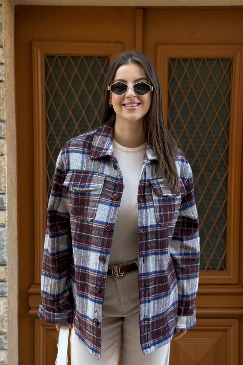 BUTTONED SQUARE DESIGN WOMEN JACKET BURGUNDY/VISHNJE - 4