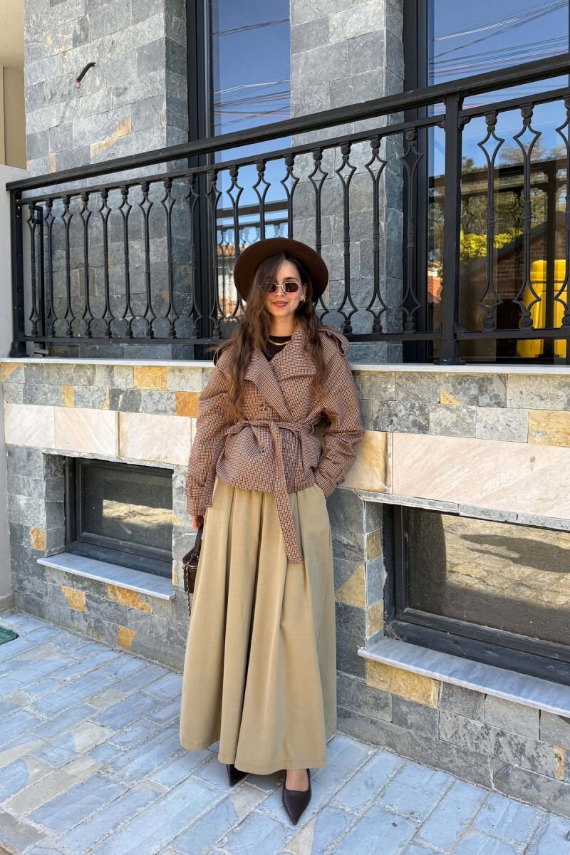 BUTTONED SQUARE DESIGN WOMEN JACKET LIGHT BROWN/KAZB - 1
