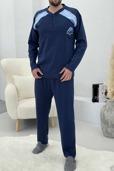 BUTTONED SWEATSHIRT+ SWEATPANTS MEN PYJAMAS BLUE/BLU - KLAUDIO FASHION