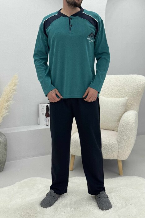 BUTTONED SWEATSHIRT+ SWEATPANTS MEN PYJAMAS GREEN/JESHILE - KLAUDIO FASHION