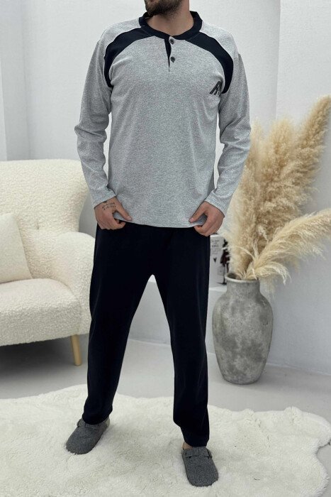 BUTTONED SWEATSHIRT+ SWEATPANTS MEN PYJAMAS LIGHT GREY/GZ - KLAUDIO FASHION