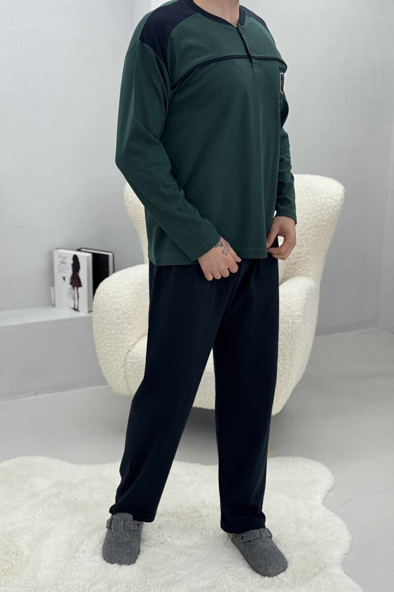 BUTTONED SWEATSHIRT+SWEATPANTS MEN PYJAMAS GREEN/JESHILE - 3