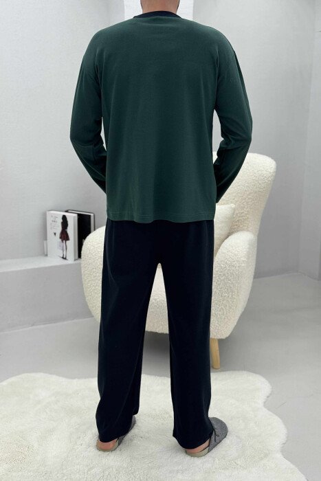 BUTTONED SWEATSHIRT+SWEATPANTS MEN PYJAMAS GREEN/JESHILE - 4
