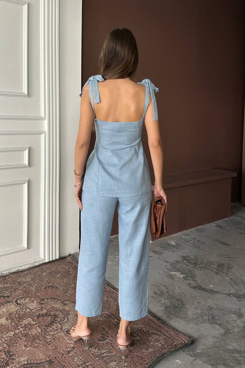 BUTTONED TANK TOP+ TROUSERS WOMAN TWO PIECE SET BABY BLUE/BLU BY - 2