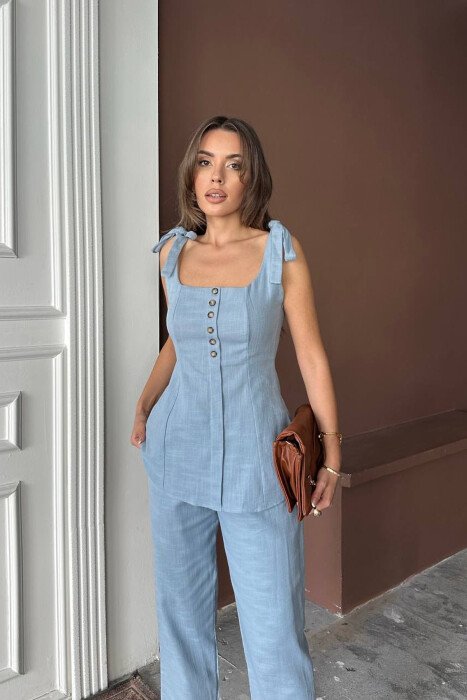 BUTTONED TANK TOP+ TROUSERS WOMAN TWO PIECE SET BABY BLUE/BLU BY - 3