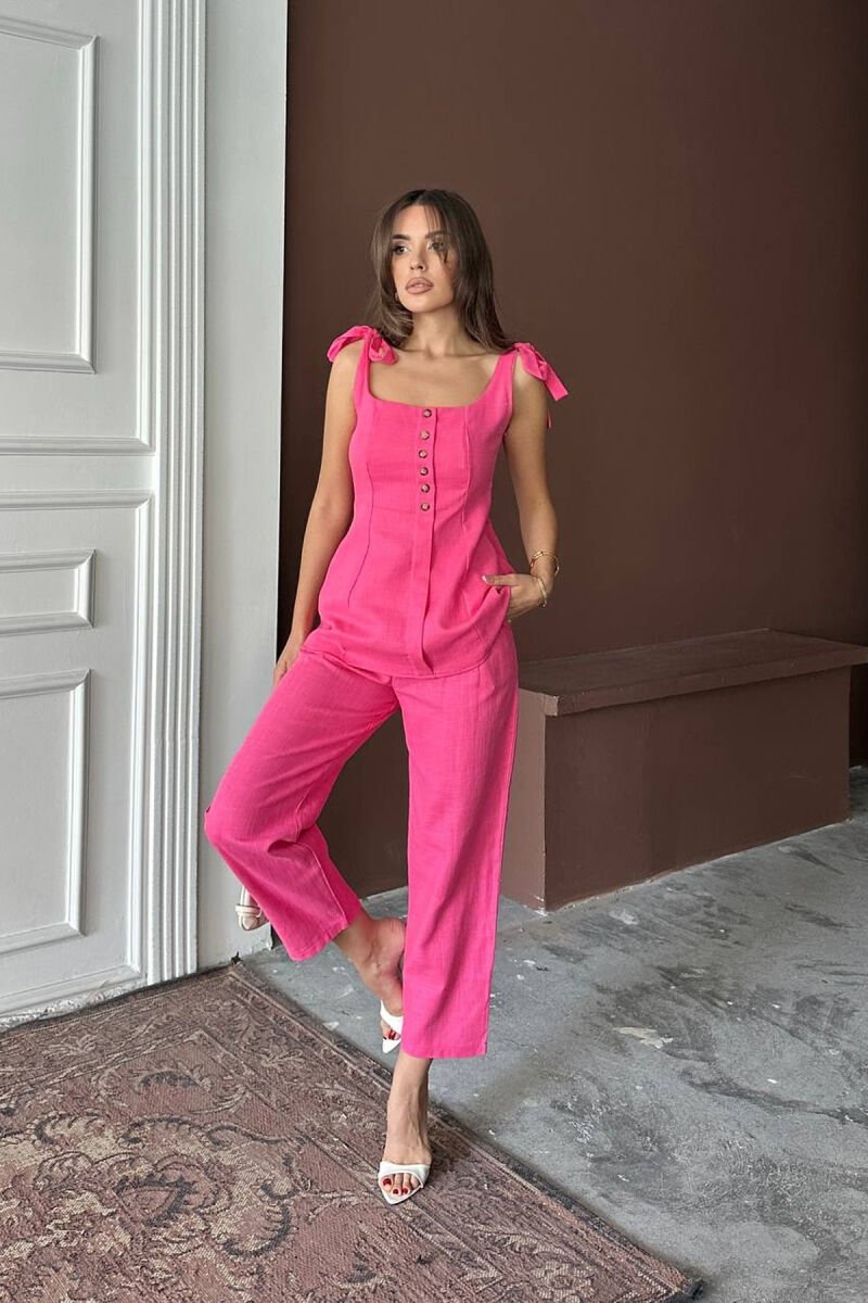 BUTTONED TANK TOP+ TROUSERS WOMAN TWO PIECE SET FUCHSIA/CIKLAMI - 2