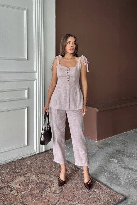 BUTTONED TANK TOP+ TROUSERS WOMAN TWO PIECE SET LIGHT PURPLE/LEZB - KLAUDIO FASHION