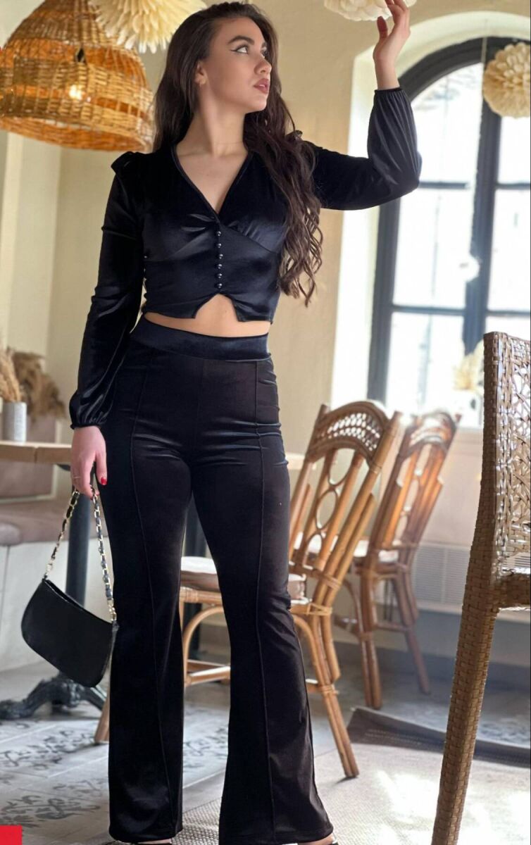 BUTTONED VELVET WOMEN SET BLACK/ E ZEZE - 1