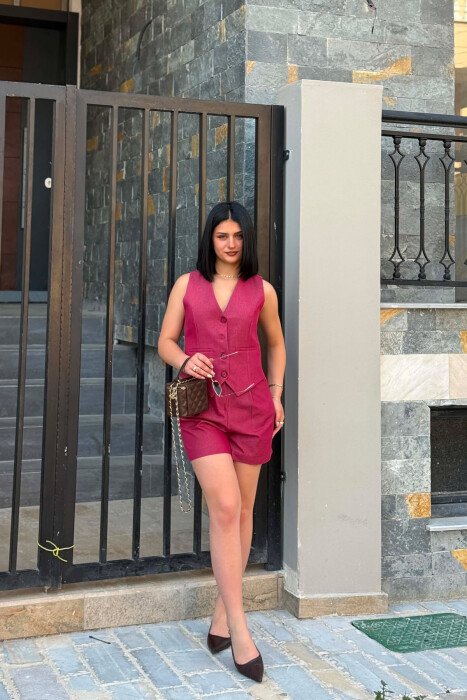 BUTTONED VEST + SHORTS WOMAN SET BURGUNDY/VISHNJE 