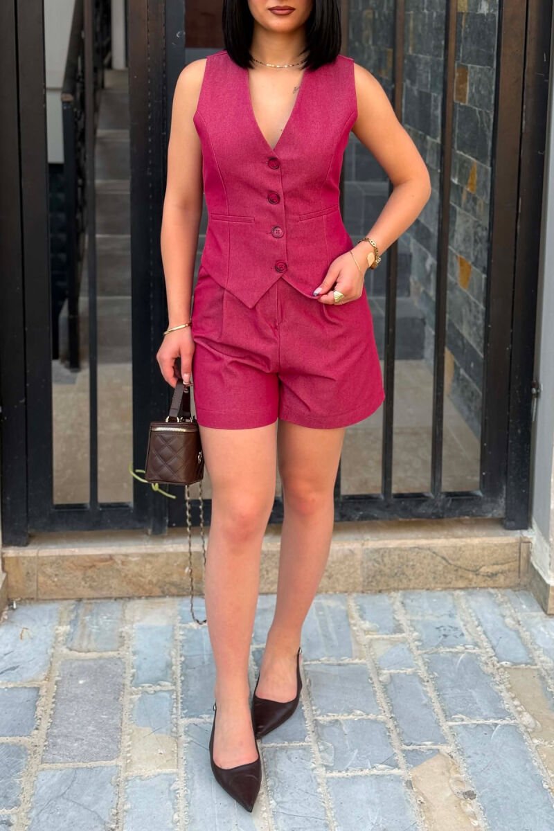 BUTTONED VEST + SHORTS WOMAN SET BURGUNDY/VISHNJE - 4