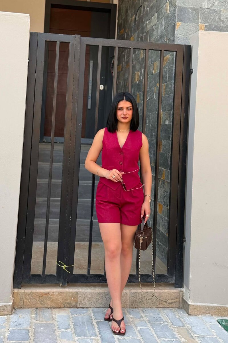 BUTTONED VEST + SHORTS WOMAN SET DARK BURGUNDY/VISHNJE E ERRET - 4