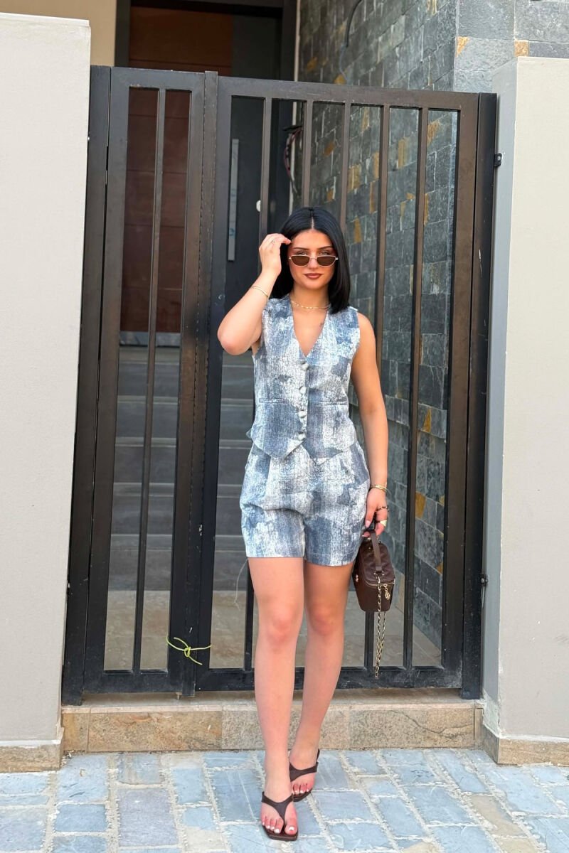BUTTONED VEST + SHORTS WOMAN SET LIGHTBLUE/BZ - 3