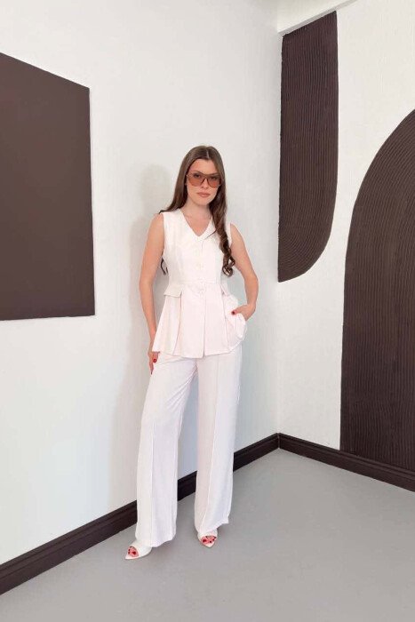 BUTTONED VEST + TROUSERS WOMAN SET BABY PINK/ROZB 