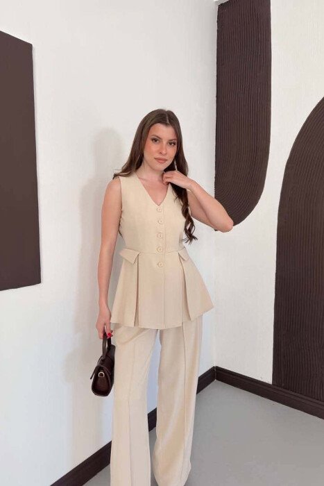 BUTTONED VEST + TROUSERS WOMAN SET BEIGE/BEZHE - 5
