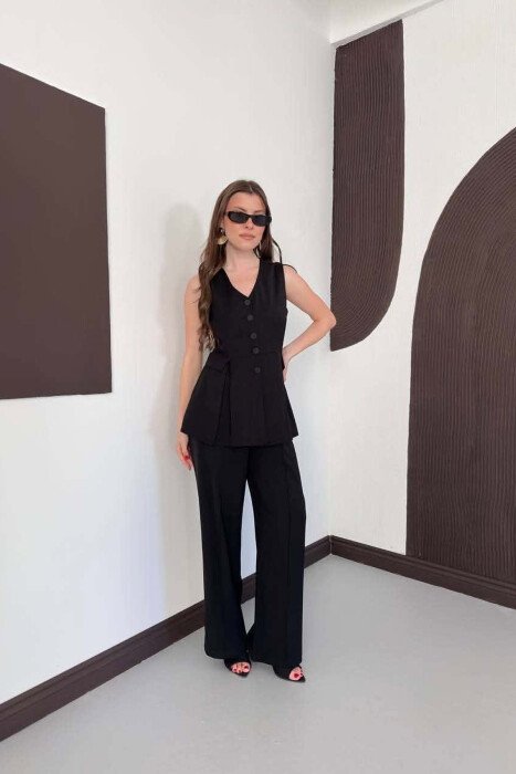 BUTTONED VEST + TROUSERS WOMAN SET BLACK/ E ZEZE - KLAUDIO FASHION