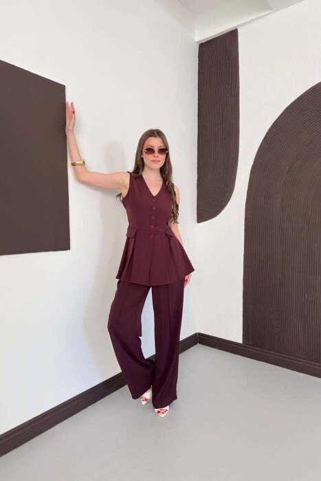 BUTTONED VEST + TROUSERS WOMAN SET BURGUNDY/VISHNJE 