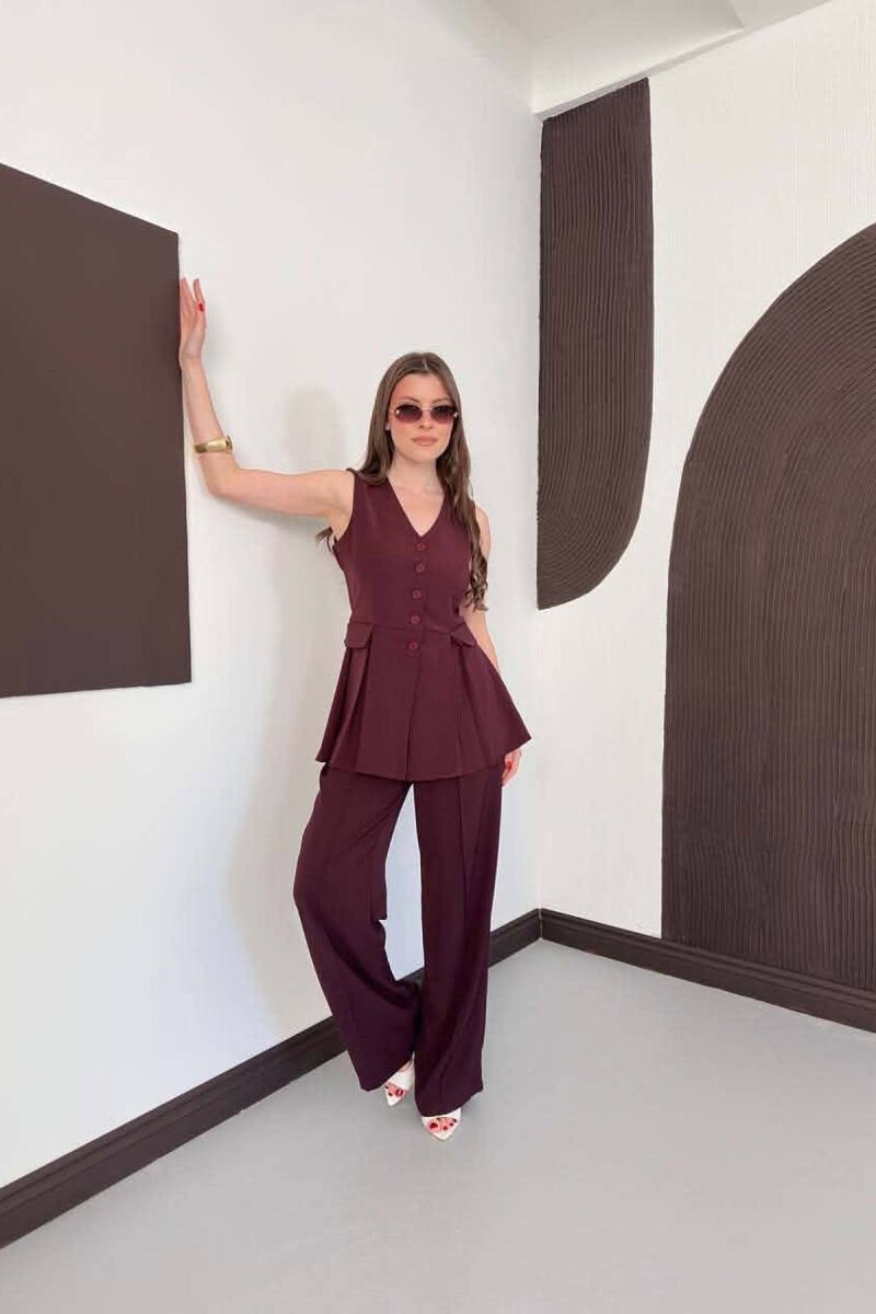 BUTTONED VEST + TROUSERS WOMAN SET BURGUNDY/VISHNJE - 1