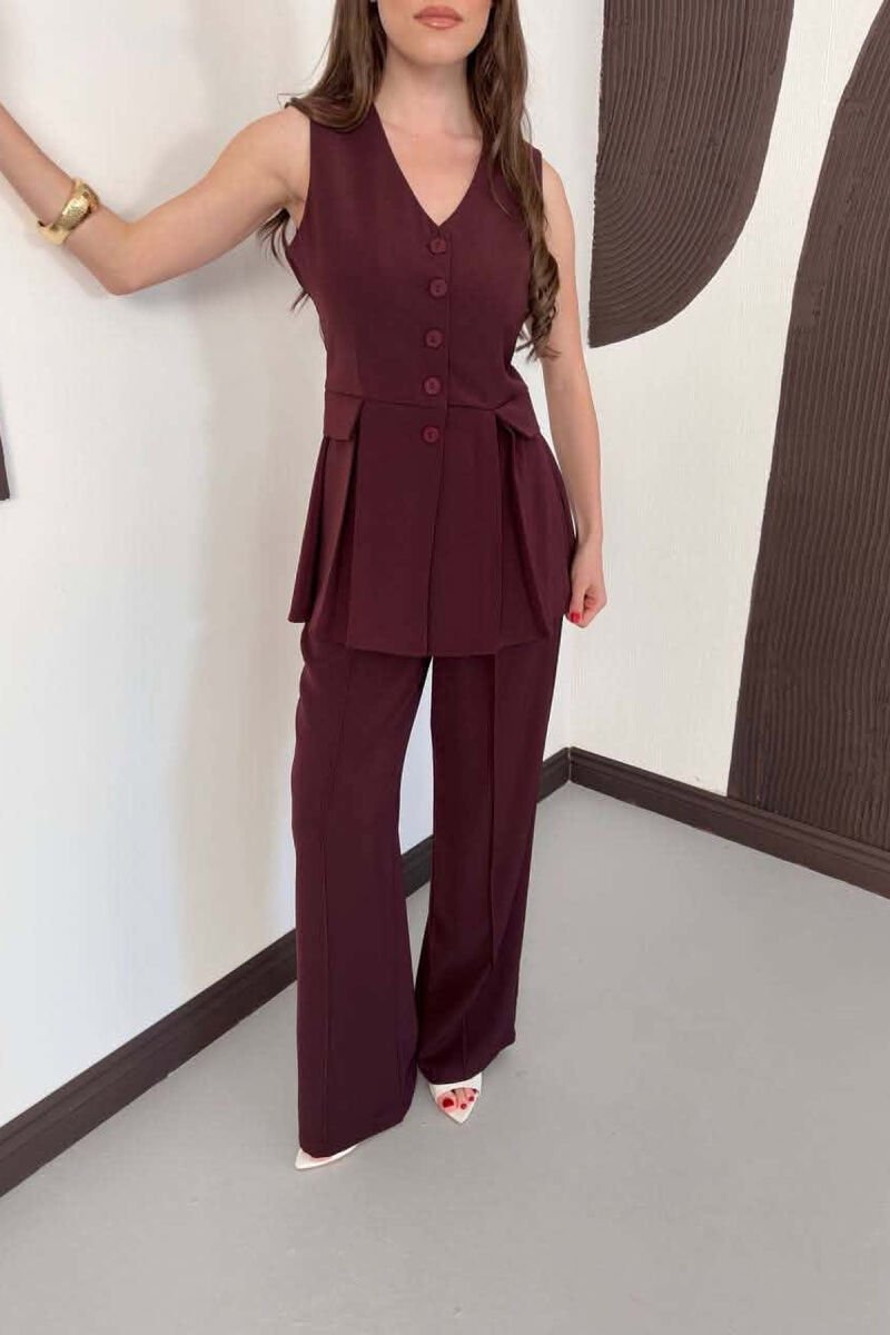 BUTTONED VEST + TROUSERS WOMAN SET BURGUNDY/VISHNJE - 2